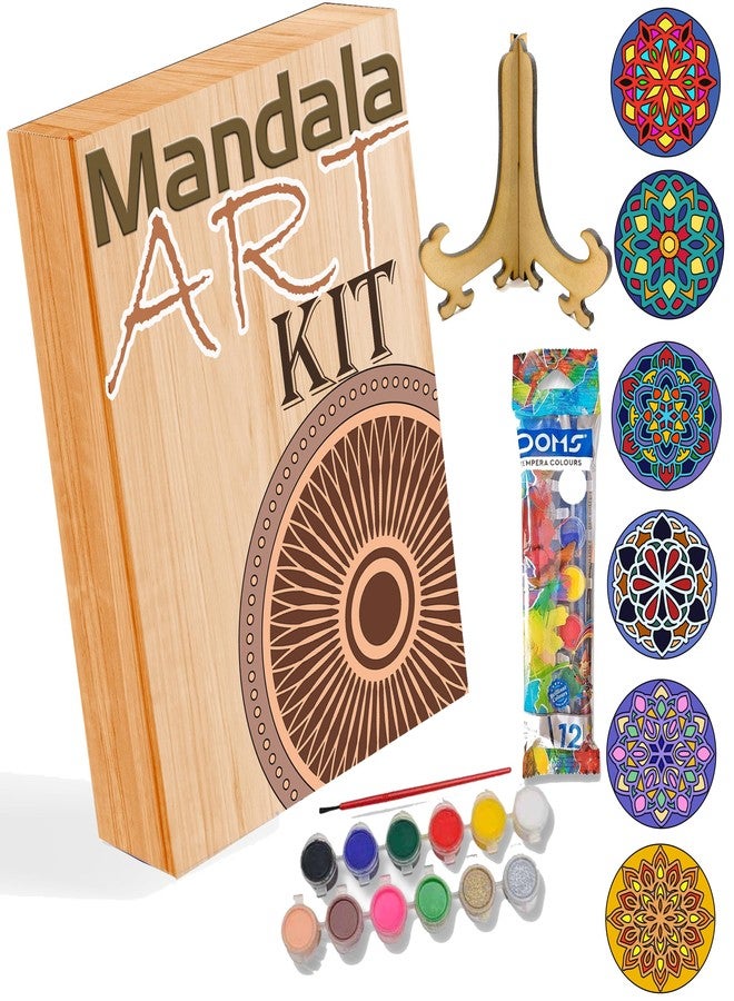 PD Craftozone DIY Mandala Art kit| Acrylic Paints 12 Shades| 6 Pre-Designed Round MDF Board| for Students,Artists & Children| Best Art & Craft for Children Above 9 Years | Mandal Coaster with Stand - Image 1
